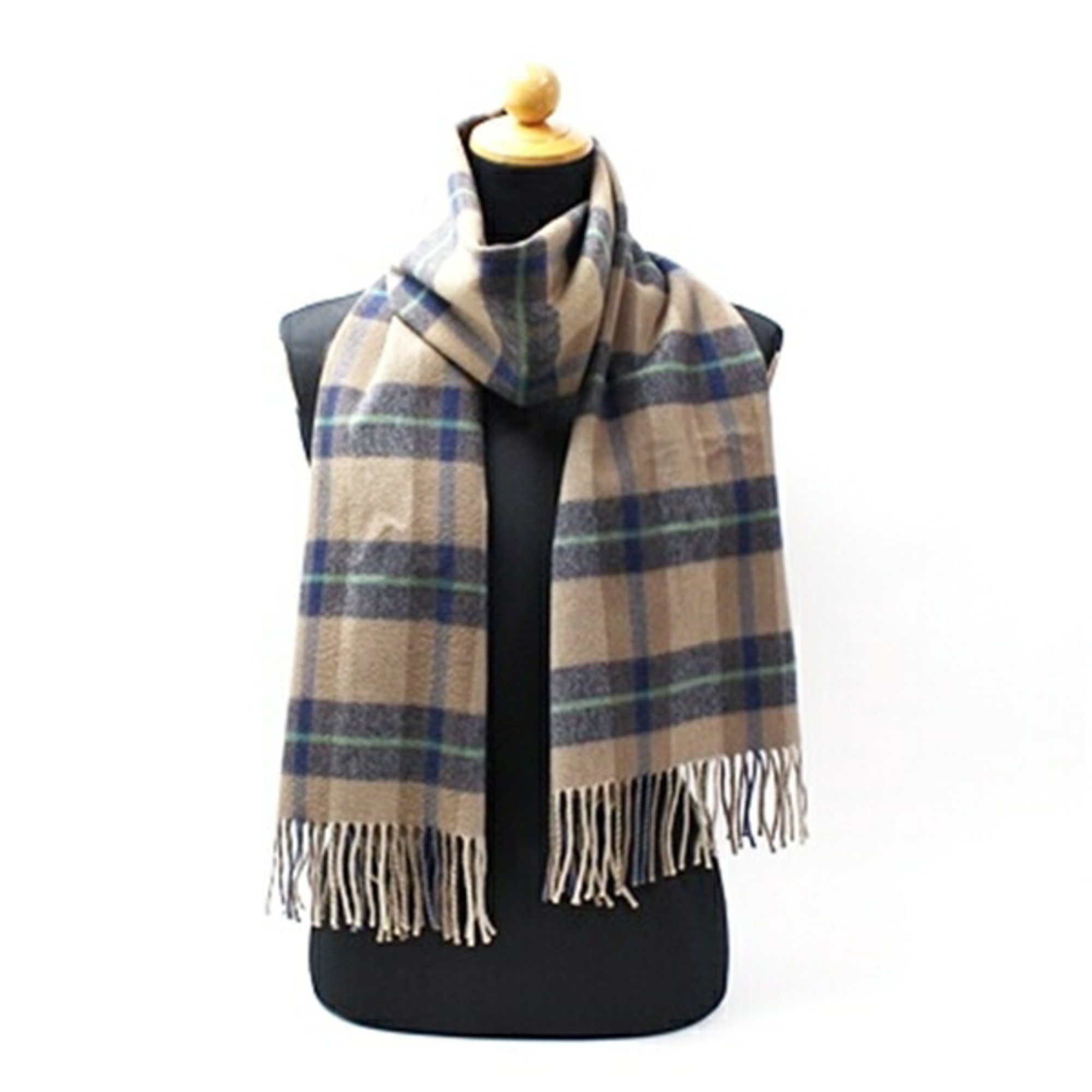 Dunhill Men's Wool Scarf, Beige, Navy, And Green Check, 170 X 38 Cm